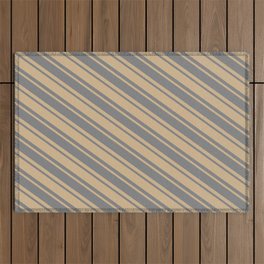 [ Thumbnail: Grey & Tan Colored Stripes/Lines Pattern Outdoor Rug ]