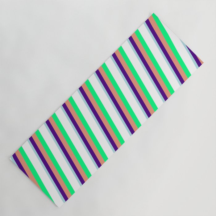 Powder Blue, Indigo, Dark Salmon, Green, and White Colored Pattern of Stripes Yoga Mat