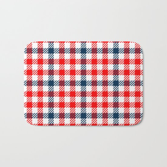 Red & Blue Gingham Pattern Bath Mat