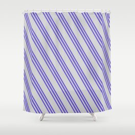[ Thumbnail: Slate Blue and Light Gray Colored Lined Pattern Shower Curtain ]