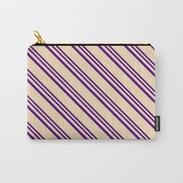 [ Thumbnail: Indigo and Tan Colored Stripes/Lines Pattern Carry-All Pouch ]