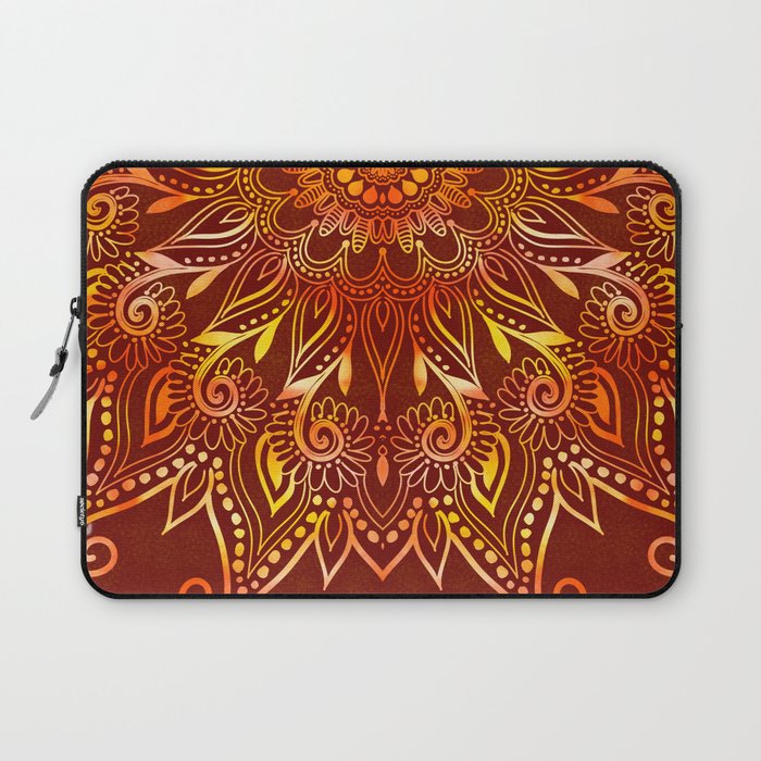 Earthy Red Mandala with Golden Flames Laptop Sleeve