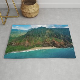 Kālepa Ridge aerial view of Na Pali coast on the island of Kauai, Hawaii color landscape mountain ocean photograph / photography Area & Throw Rug