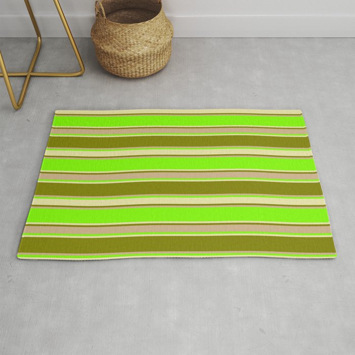 Chartreuse, Pale Goldenrod, Green & Tan Colored Pattern of Stripes Rug