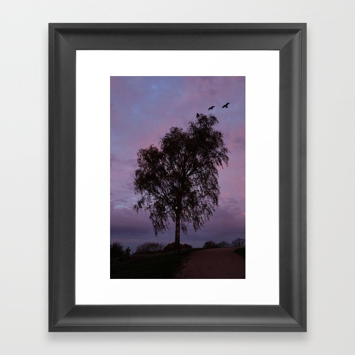 Tree and Crows at Blue Hour Framed Art Print