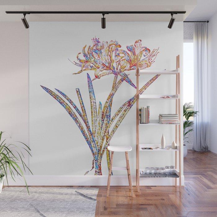 Floral Golden Hurricane Lily Mosaic on White Wall Mural