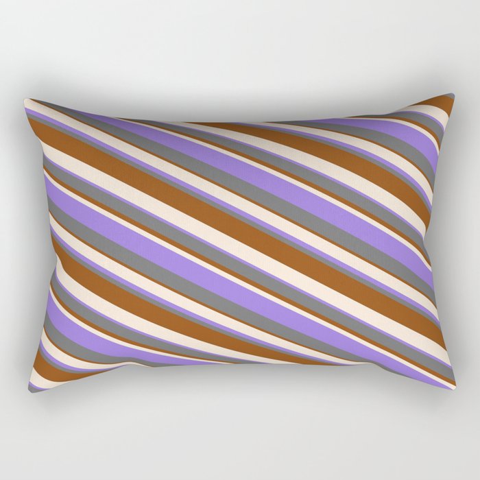 Beige, Purple, Dim Grey, and Brown Colored Striped/Lined Pattern Rectangular Pillow