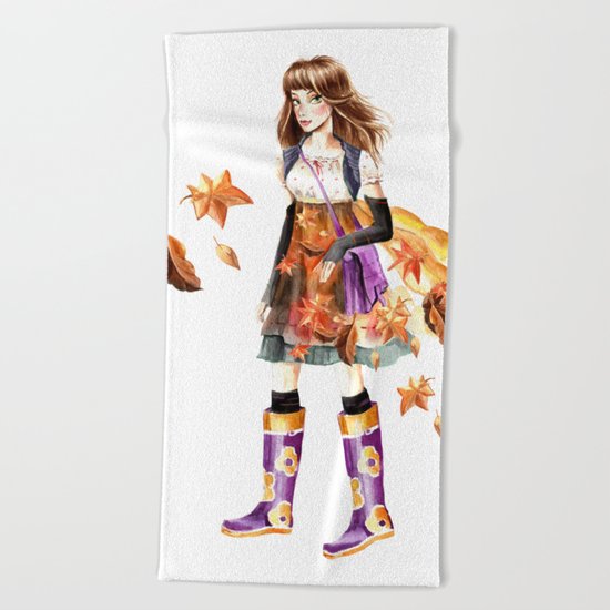 Autumn Girl Beach Towel