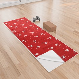 Red And White Doodle Palm Tree Pattern Yoga Towel