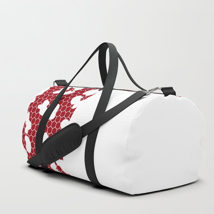 White Leopard Print Lace Vertical Split on Dark Red Duffle Bag