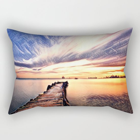 Dock over Water (Sunset Lake) Rectangular Pillow