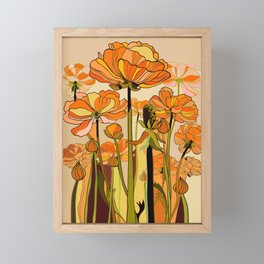 70s, Orange California poppies, mid century, 70s retro, flowers Framed Mini Art Print