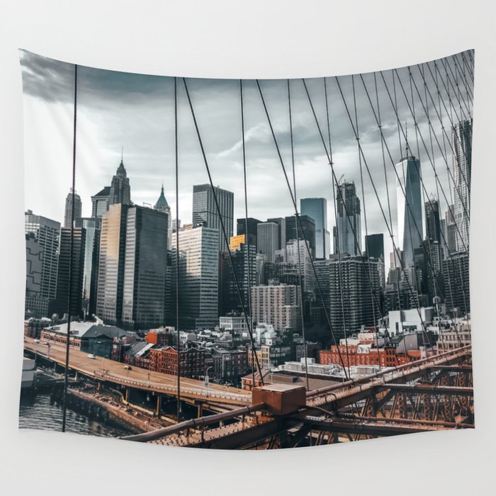 New York City Brooklyn Bridge and Manhattan skyline Wall Tapestry