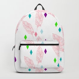 Geometric bohemian pink green teal modern feathers Backpack