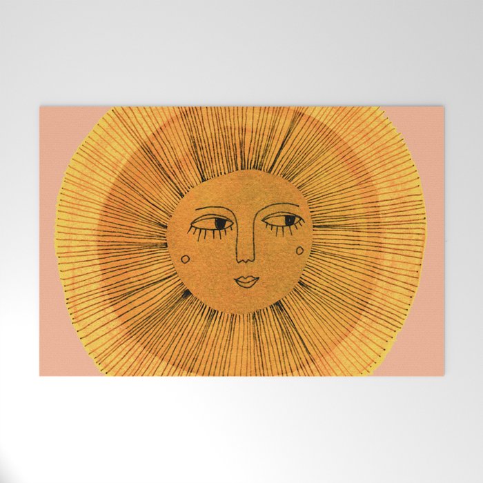 Sun Drawing Gold and Pink Welcome Mat
