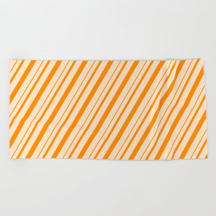 Bisque and Dark Orange Colored Lines/Stripes Pattern Beach Towel