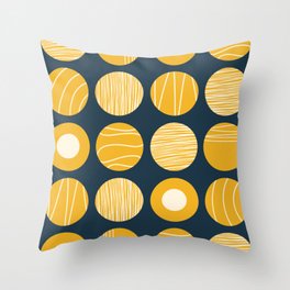 Kugeln - Minimalist Decorated Dot Pattern in Mustard Yellow and Navy Blue Throw Pillow