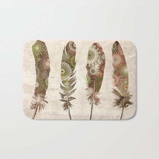 vintage mandala feathers Bath Mat