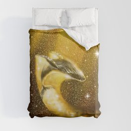 starry whale in golden space Comforter