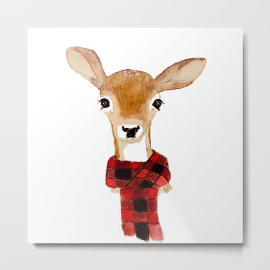 Fawn with buffalo check scarf Metal Print