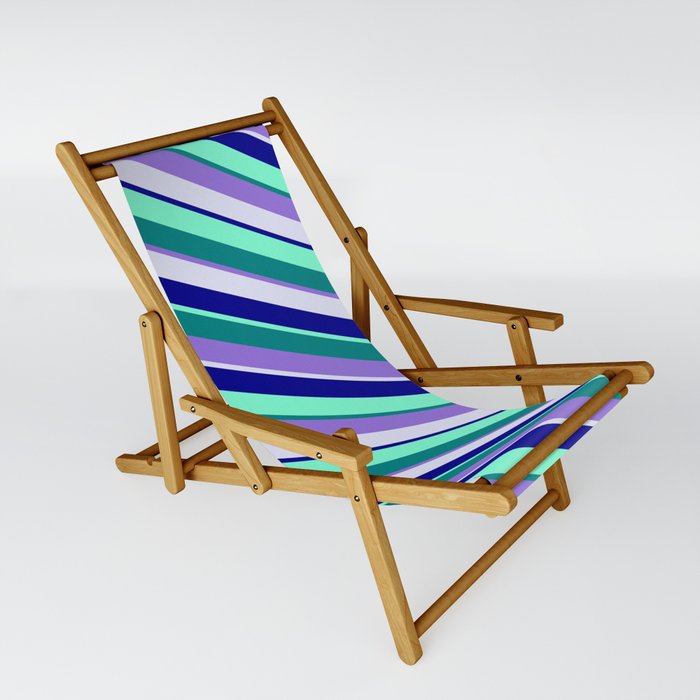 Eye-catching Teal, Purple, Lavender, Dark Blue, and Aquamarine Colored Pattern of Stripes Sling Chair