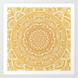 Golden Mustard Yellow Orange Ethnic Mandala Detailed Art Print
