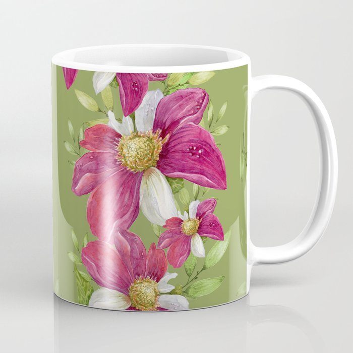 cosmos watercolor pattern on green background  Coffee Mug