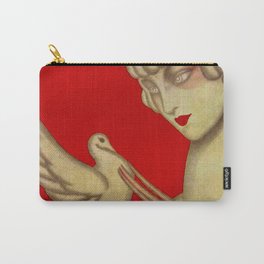 Retro Love in Red with White Dove Carry-All Pouch | Dove, Women, Ink, Vintage, Abstract, Digital, Bird, Love, Woman, Red 