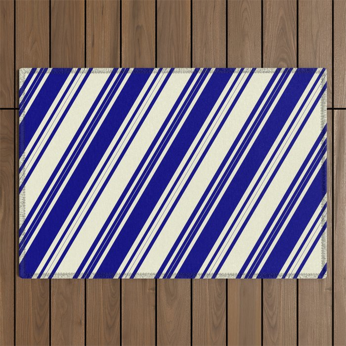 Blue and Beige Colored Lines Pattern Outdoor Rug