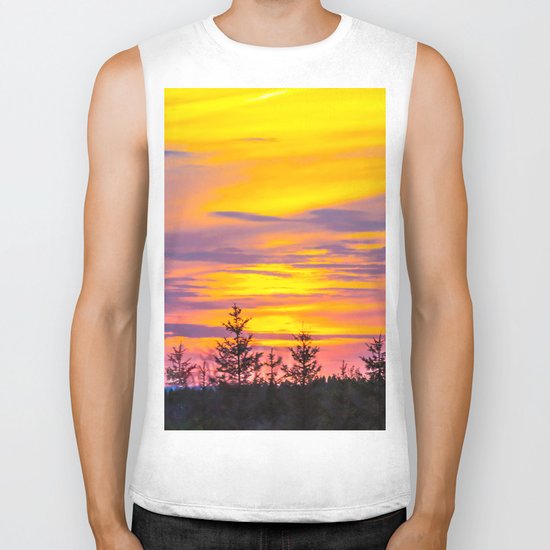 Sunset above the forest Biker Tank