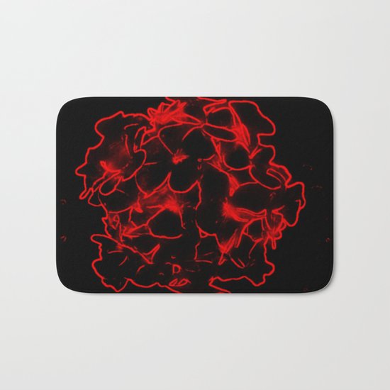 Red electric flowers on black background Bath Mat