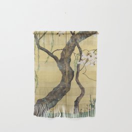 Cherry Tree Japanese Edo Period Six-Panel Gold Leaf Screen Wall Hanging
