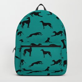 Greyhound Silhouettes on Teal Backpack