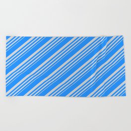 [ Thumbnail: Blue and Light Gray Colored Lines Pattern Beach Towel ]