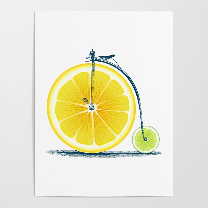 Vintage Lemon Lime Bike with Retro Cycle Frame Look and Lemon and Green Citrus Wheels, where you Poster