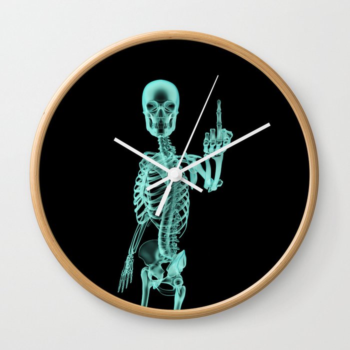 X-ray Bird / X-rayed skeleton demonstrating international hand gesture Wall Clock