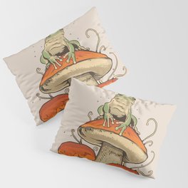 Cottagecore Frog Sitting on Mushroom Pillow Sham