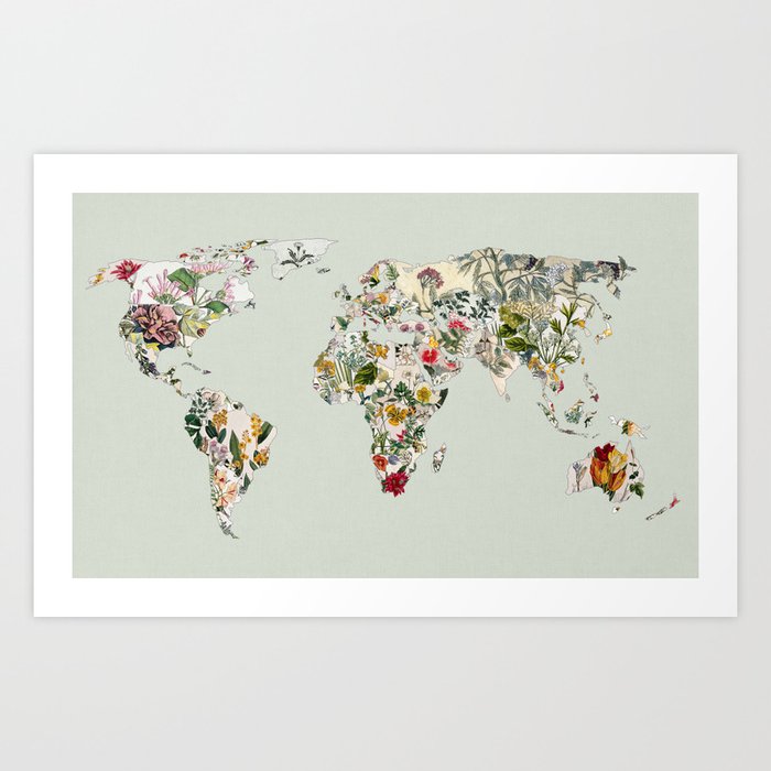 Vintage Botanical World Green Art Print by Bianca Green