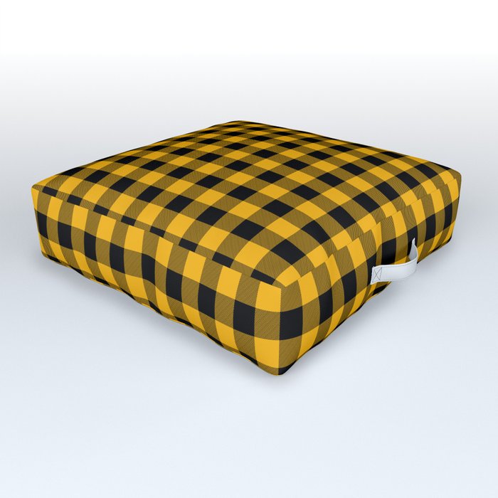Original Goldenrod Yellow and Black Rustic Cowboy Cabin Buffalo Check Outdoor Floor Cushion