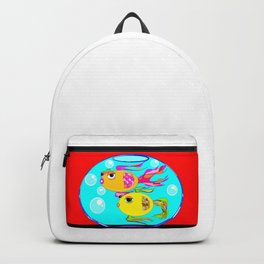 Two Goldfish in a Fishbowl, Red Wall Backpack | Twofish, Pink, Black, Fishbowl, Graphicdesign, Green, Blue, Bubbles, Heart, Red 