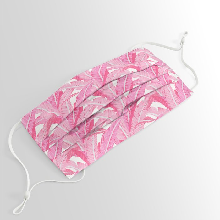 Pink banana leaves tropical pattern on white Face Mask
