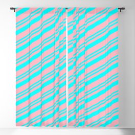 [ Thumbnail: Aqua and Light Pink Colored Stripes/Lines Pattern Blackout Curtain ]