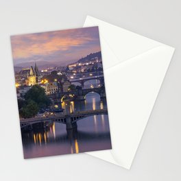 Evening view over the Vltava bridges in Prague Stationery Card