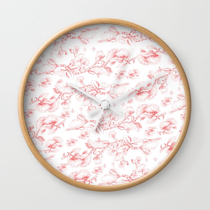 Red pohutukawa pattern Wall Clock