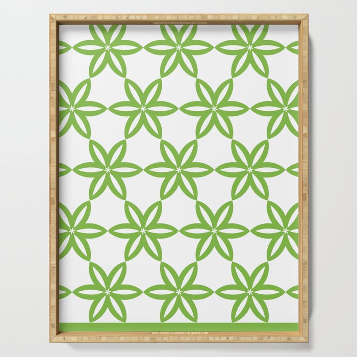 Geometric Flowers Pattern - Green White Serving Tray