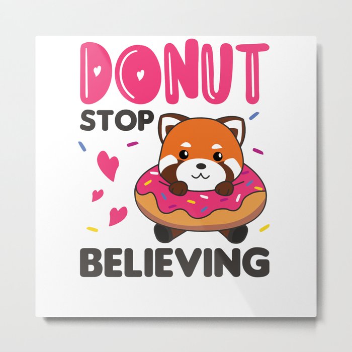 Sweet Red Panda Funny Animals In Donut Pink Metal Print