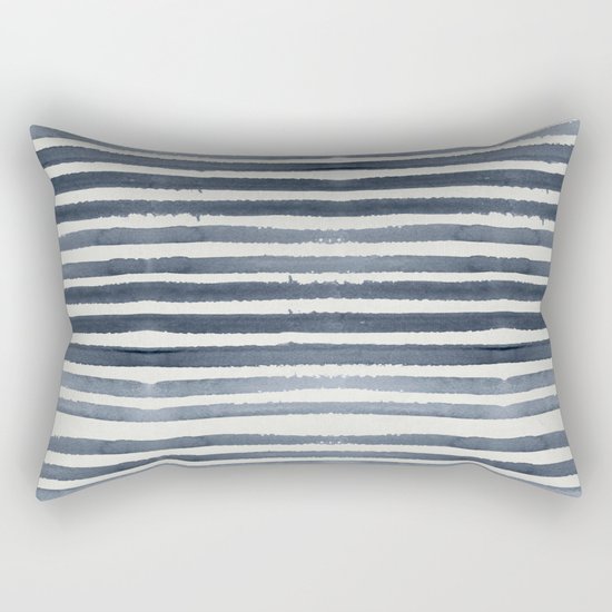 Simply Shibori Stripes Indigo Blue on Lunar Gray Rectangular Pillow