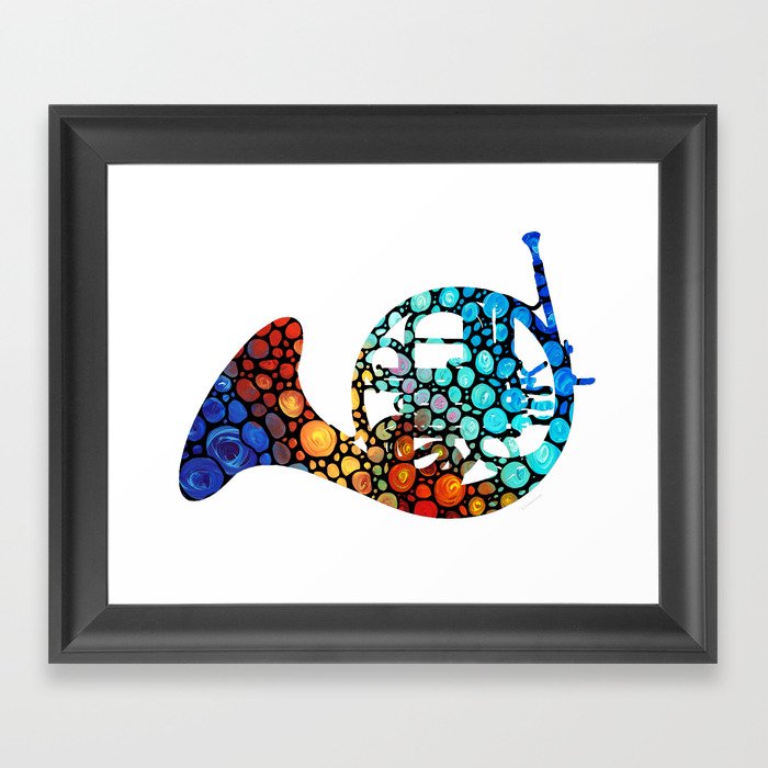 Colorful Mosaic French Horn Musical Instrument Art Framed Art Print
