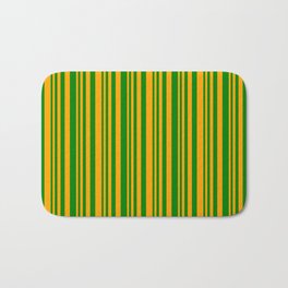 [ Thumbnail: Orange and Green Colored Stripes Pattern Bath Mat ]