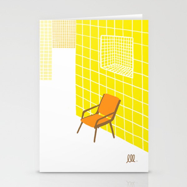 Orange chair in a yellow room Stationery Cards
